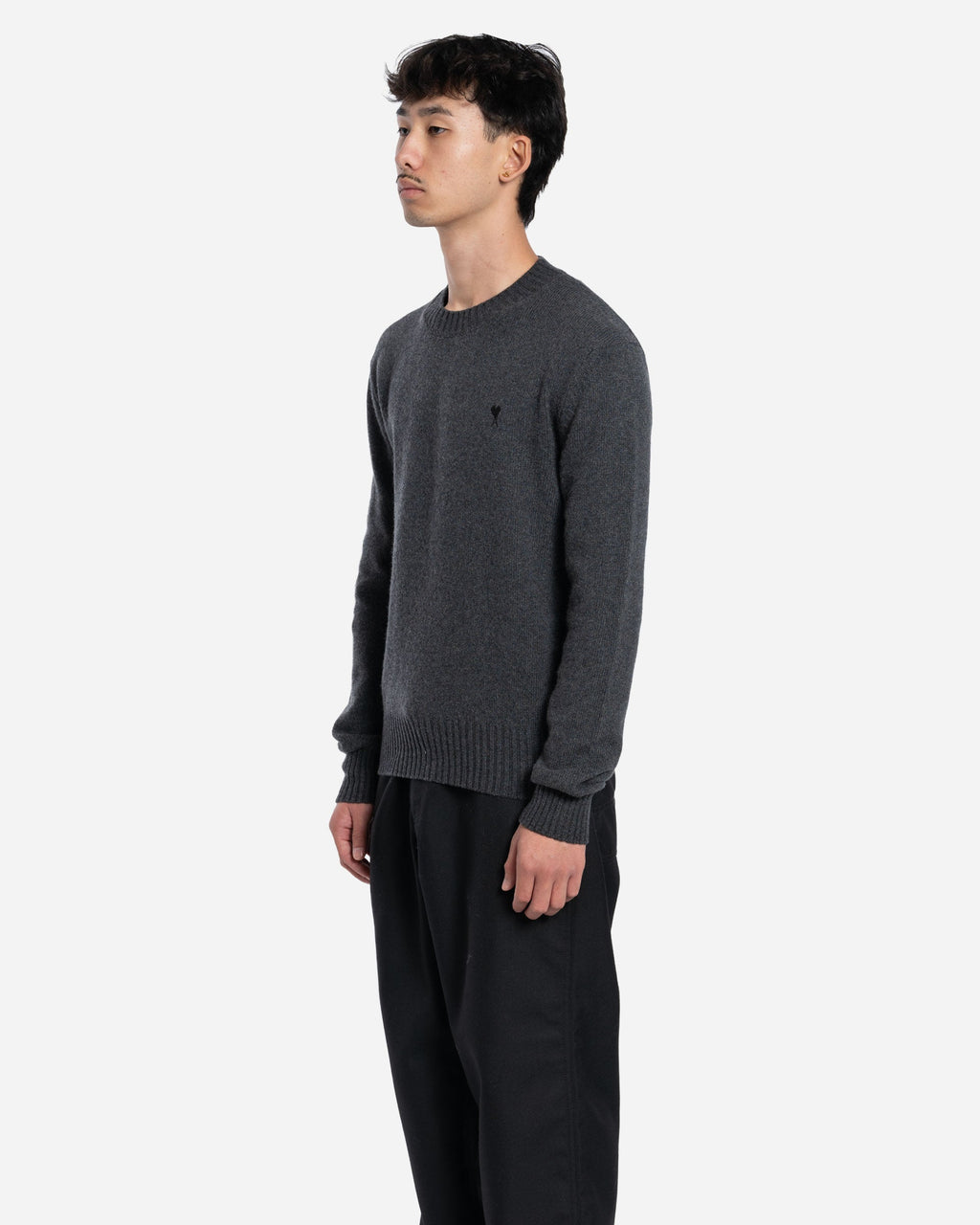 Pull Col Rond Ami de Coeur en Cachemire Anthracite