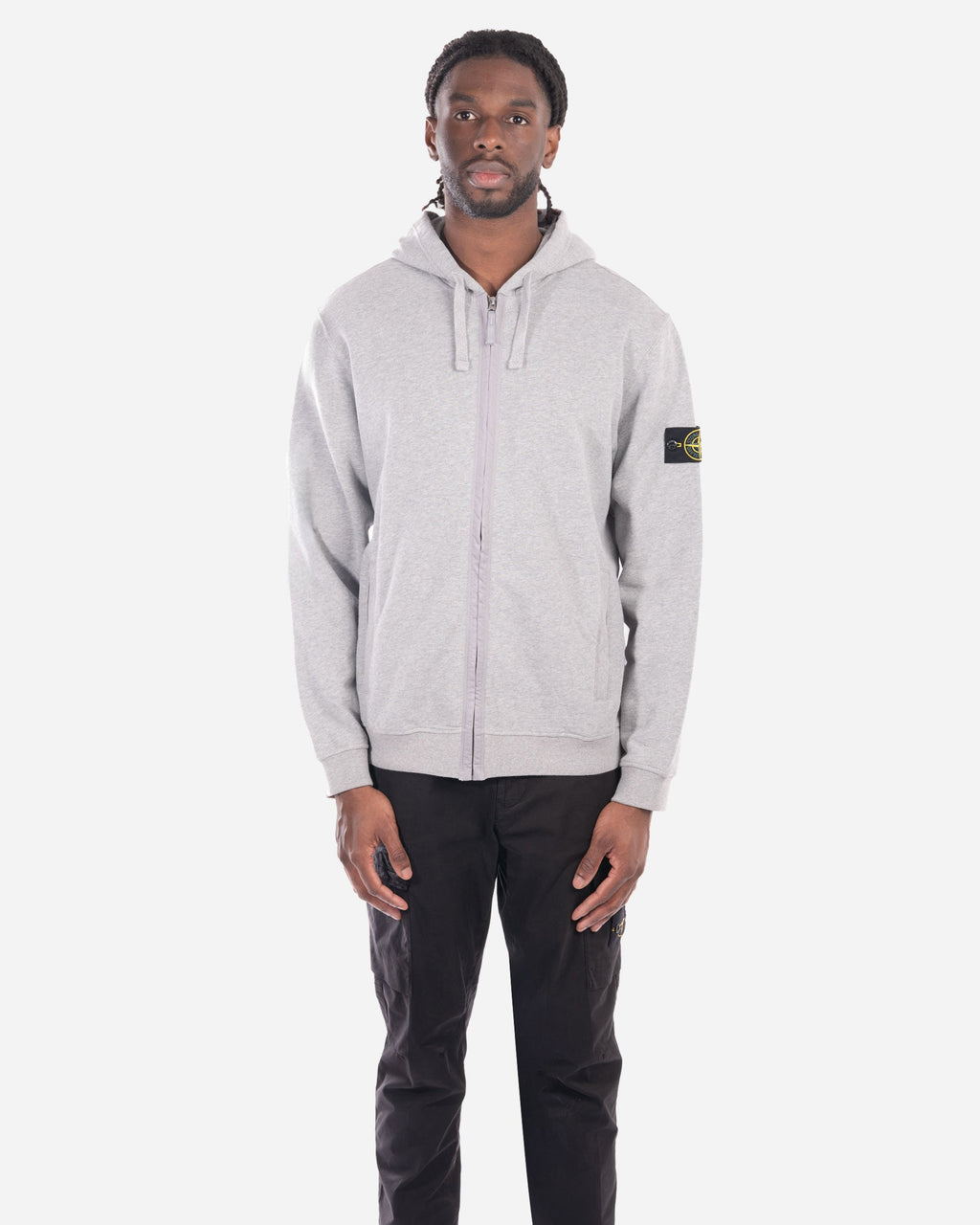 Sweatshirt Zippé à Capuche en Molleton Gris