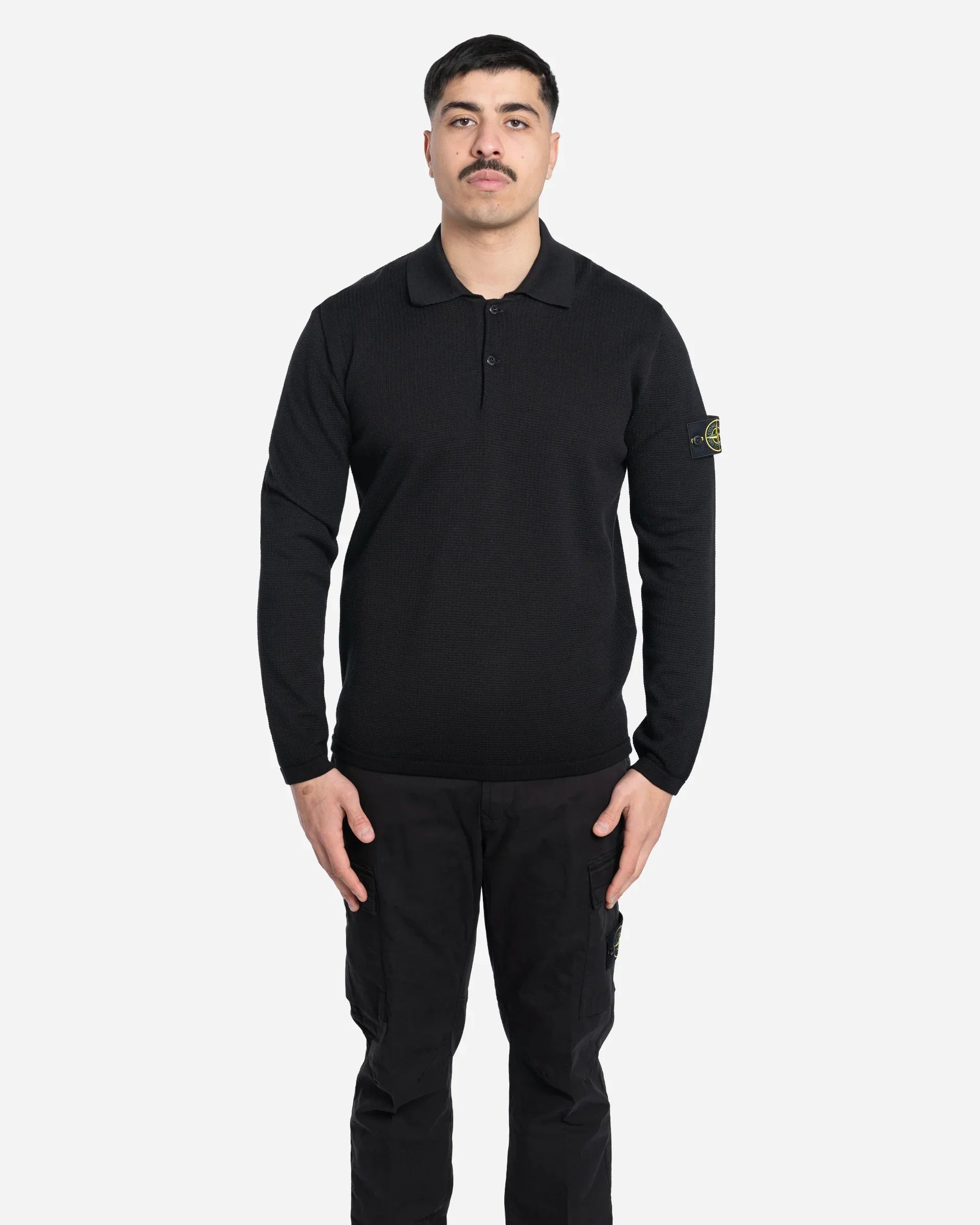 Polo à Manches Longues en Maille Noir