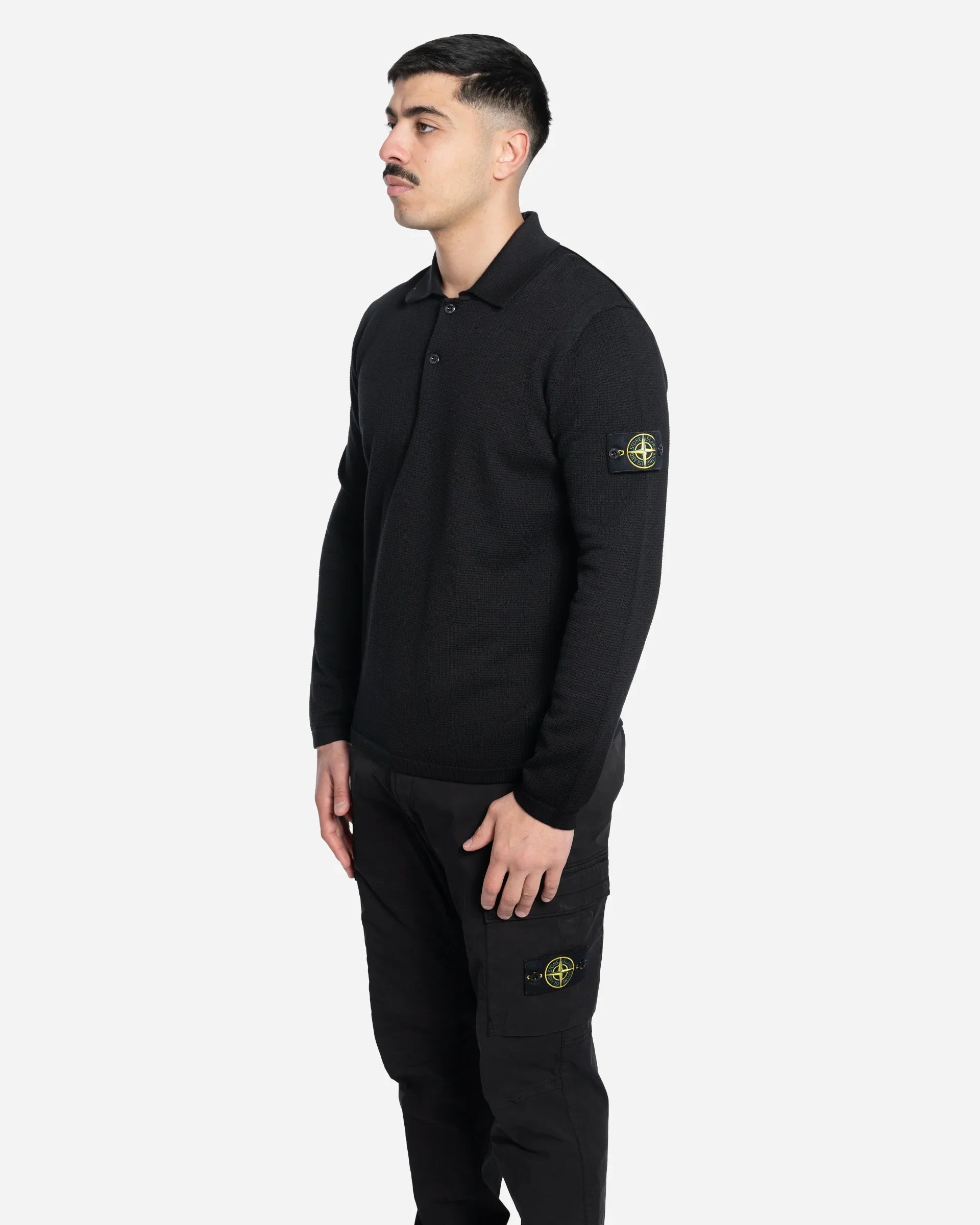 Polo à Manches Longues en Maille Noir