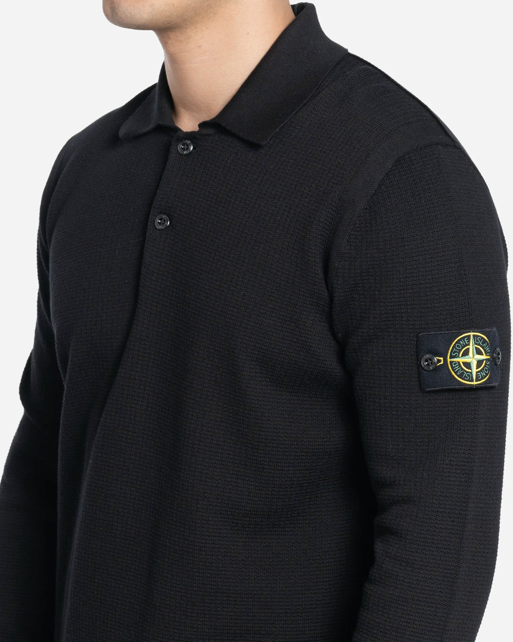 Polo à Manches Longues en Maille Noir