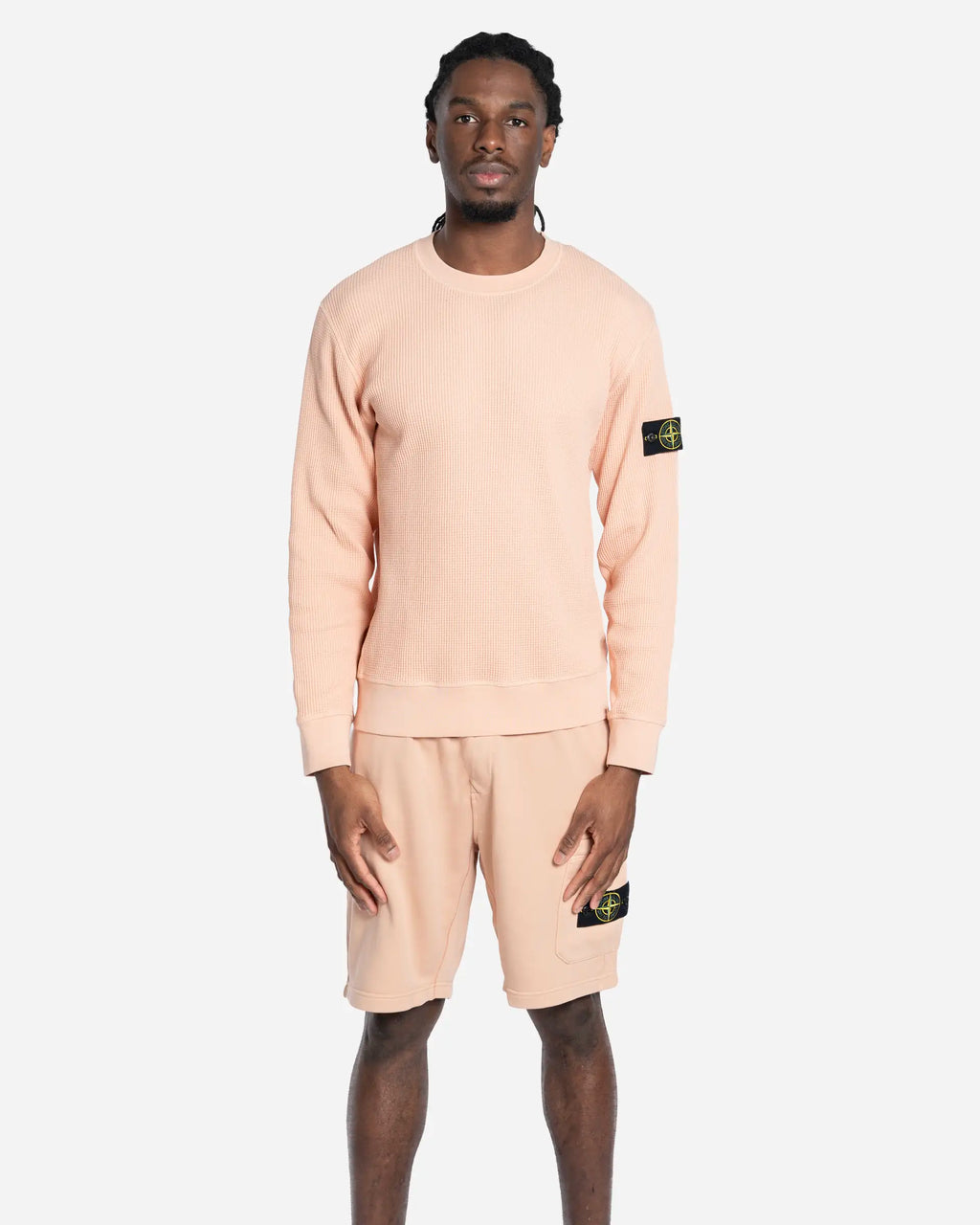 Sweatshirt Ras-du-Cou en Molleton Gaufré Plaster Pink