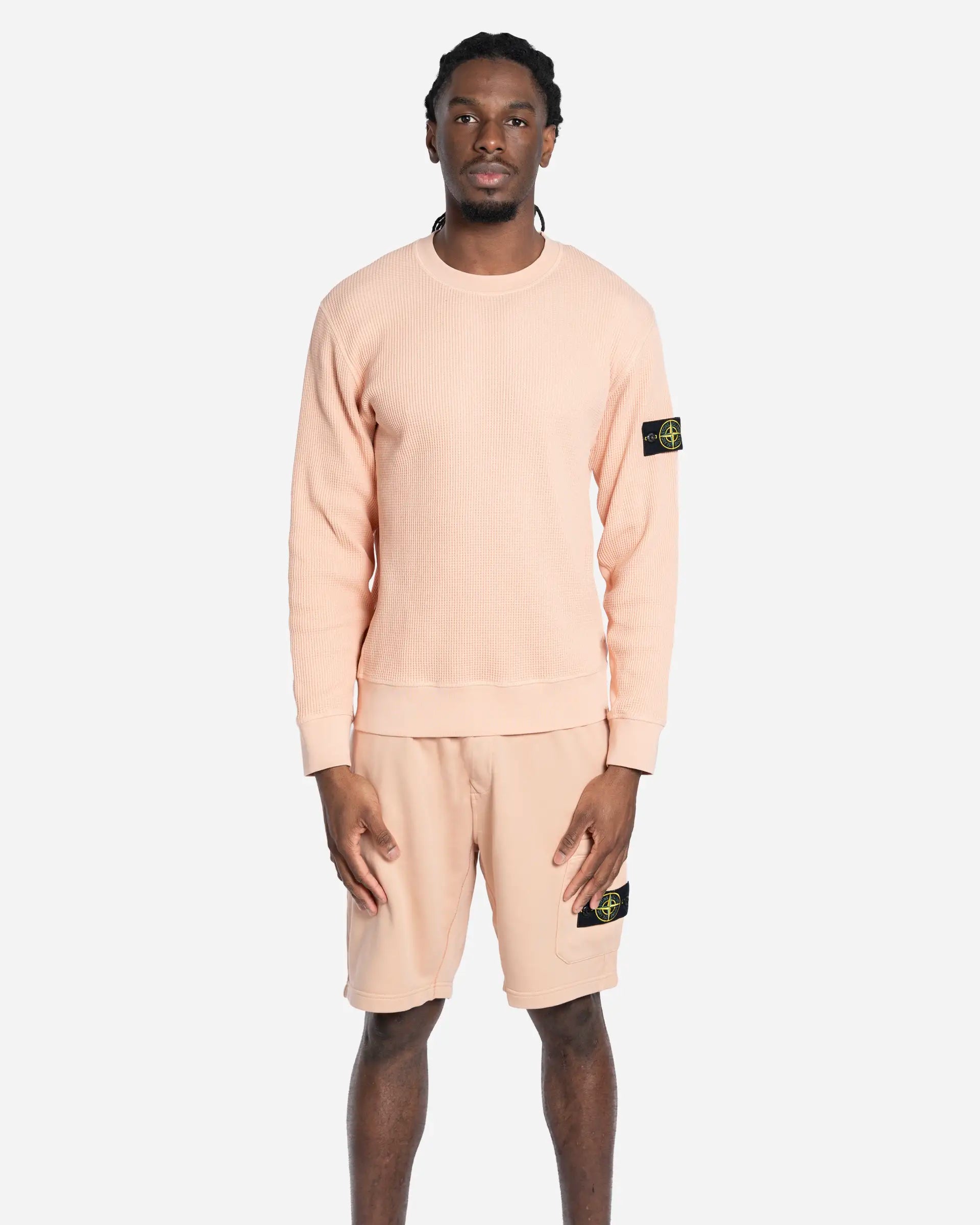 Sweatshirt Ras-du-Cou en Molleton Gaufré Plaster Pink