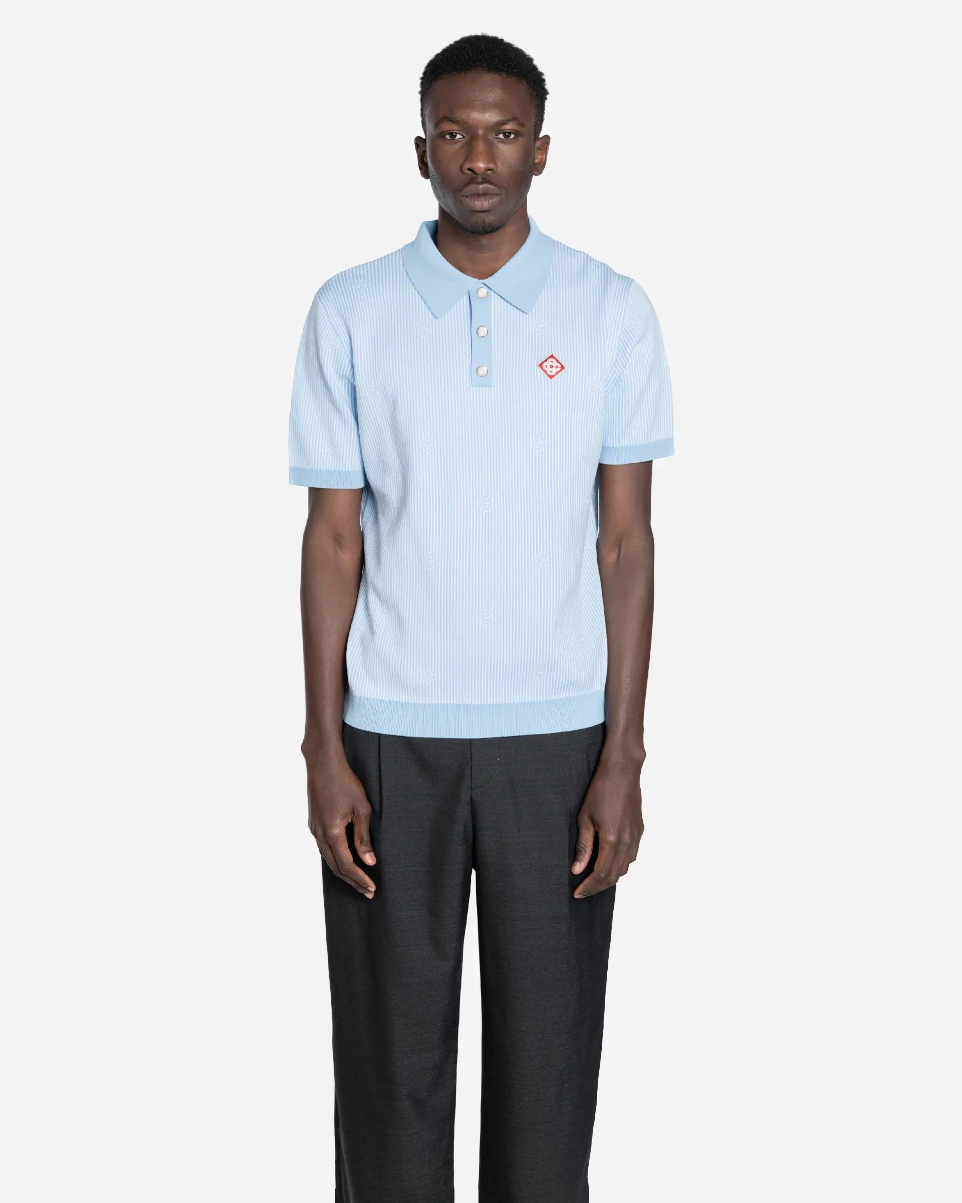 Polo à Fines Rayures Bleu Clair