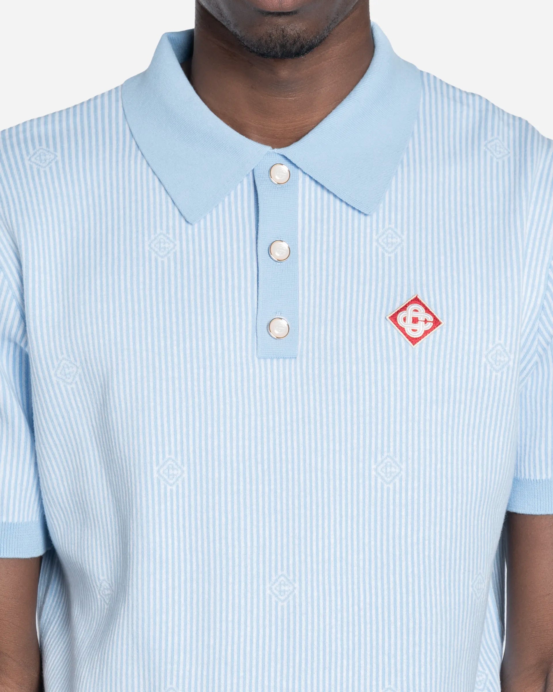 Polo à Fines Rayures Bleu Clair