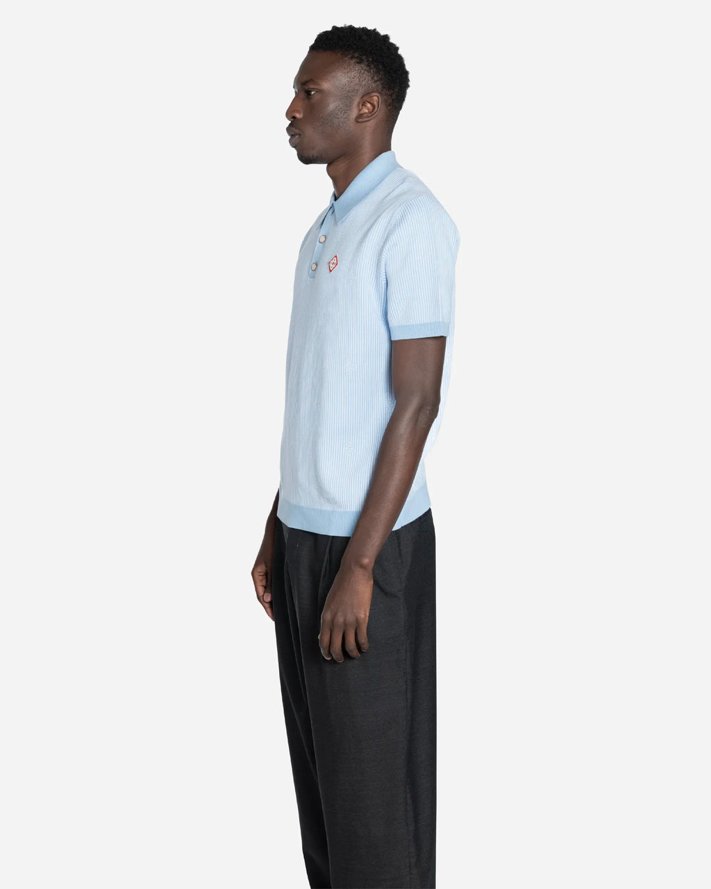 Polo à Fines Rayures Bleu Clair