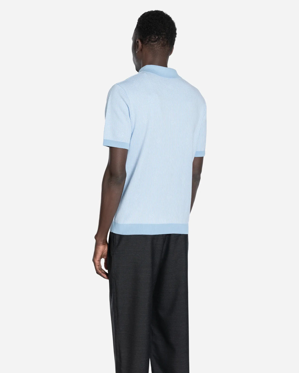 Polo à Fines Rayures Bleu Clair